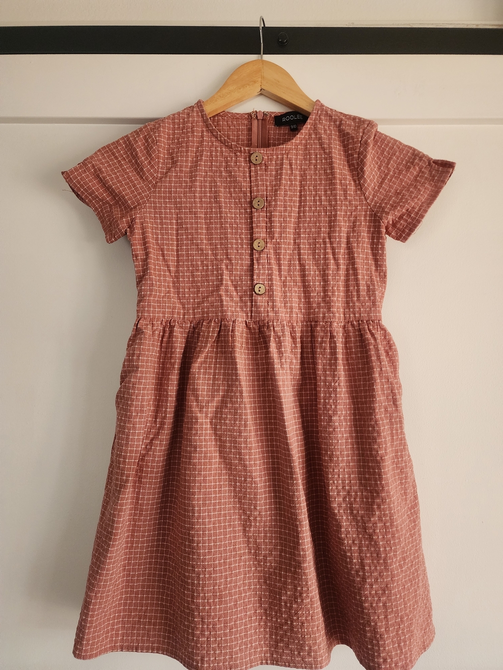 Roolee Girls Rose Pink Check Button-Front Casual Dress